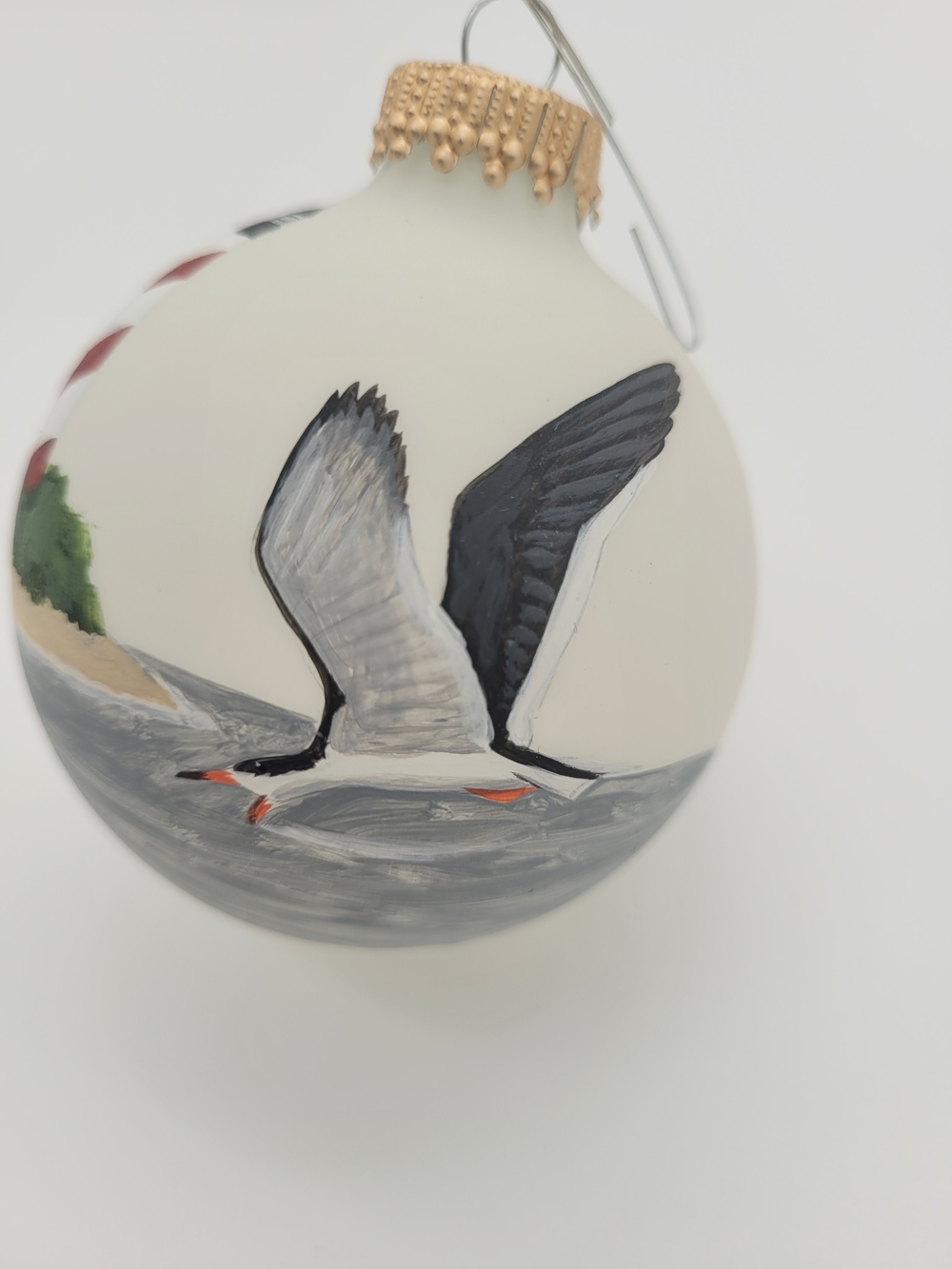 Hand-Painted Seagull Bird Ornament - White Marcia Poling